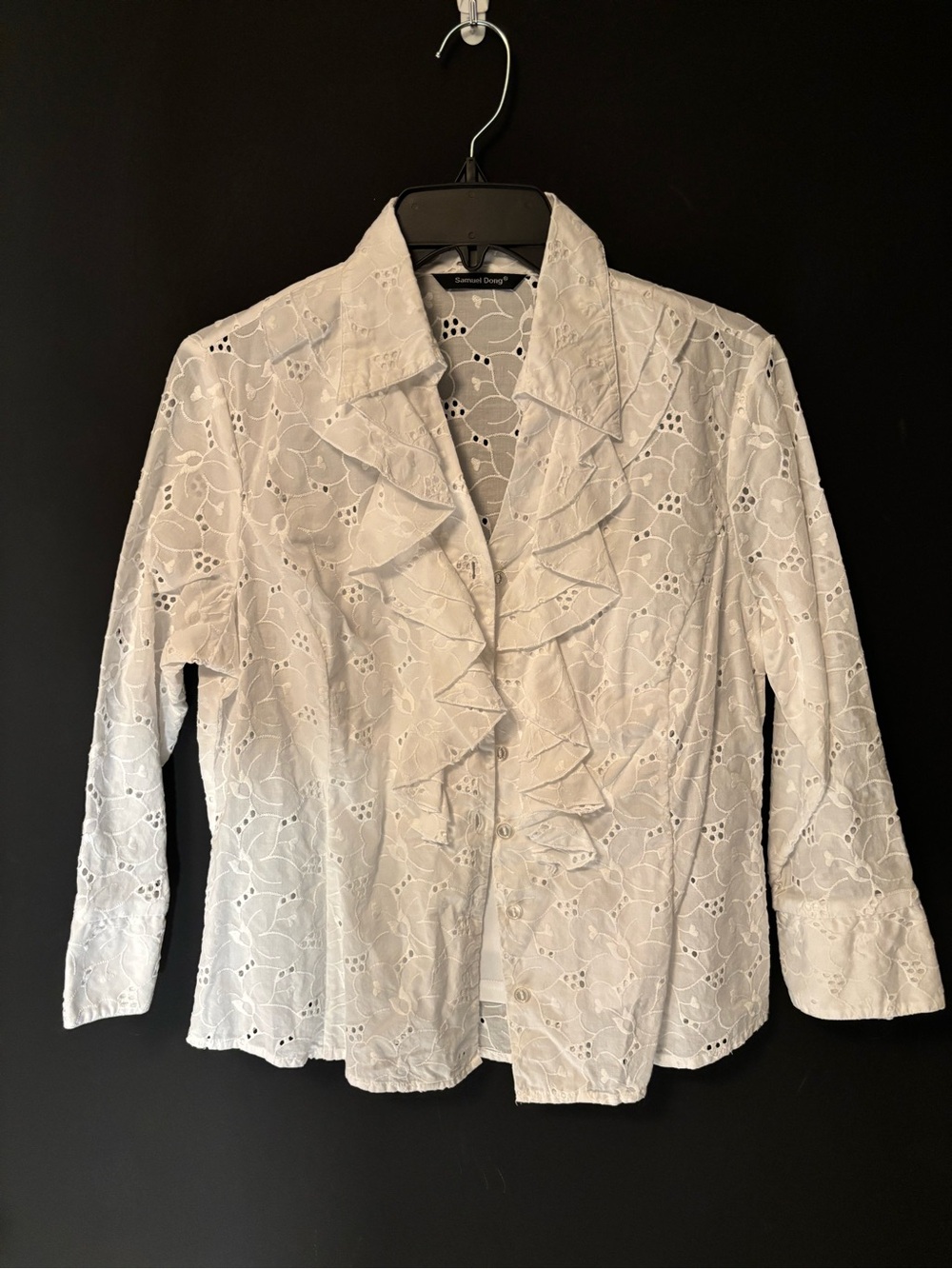 Samuel Dong White Eyelet Ruffle Button-Front Blouse & Shell-medium